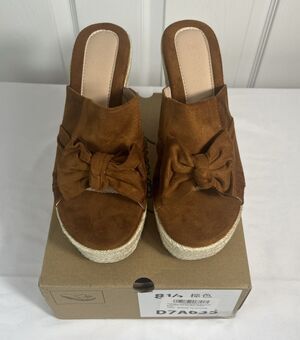 PiePieBuy Brown Platform Espadrilles Slip On Wedge Sandals Bow Tie Women's 8.5